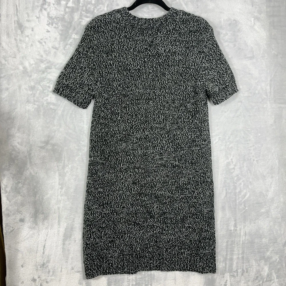 Zara Mini Shift Dress NWT Womens L Black Marled Short Sleeve Knit Sweater Office